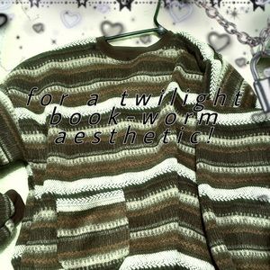 thick striped brown sweater.